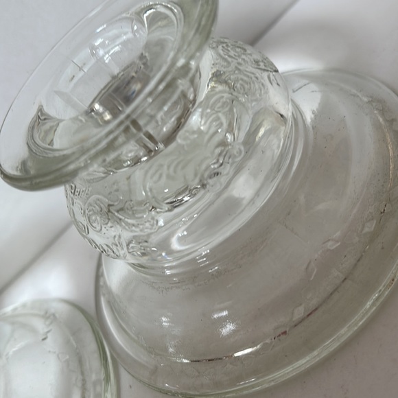 Vintage 1980 Madrid candleholders set of 2 pressed glass scroll floral design - Picture 3 of 10